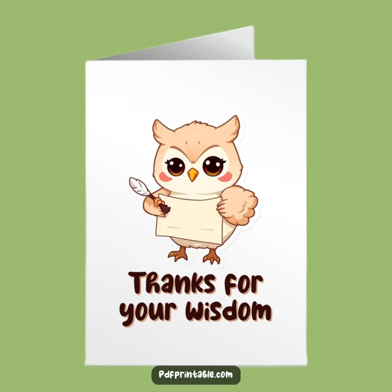 Free Printable Thank You Card: Owl's Grateful Scroll - Funny Downloadable Gratitude Gift