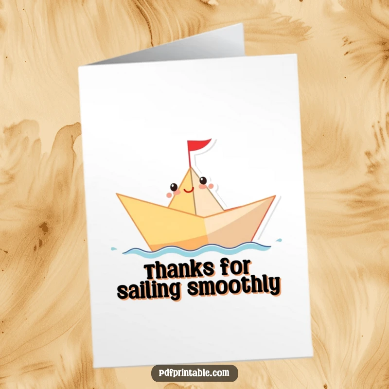 Funny Free Printable Thank You Card: A cheerful paper boat sailing on a wavy line, conveying thanks with a smile.