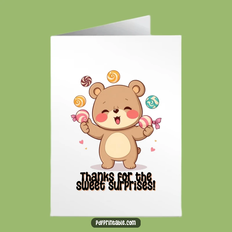 Funny Bear Candy Juggling Free Printable Thank You Card Downloadable