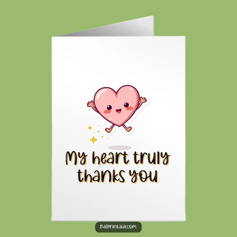 Free Printable Thank You Card: Jumping Heart w/ Sparkles, Grateful Downloadable