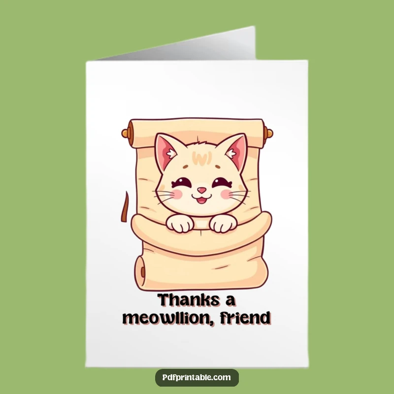 Free Printable Thank You Card: Cat Delivers Gratitude Funny Scroll Gift Downloadable