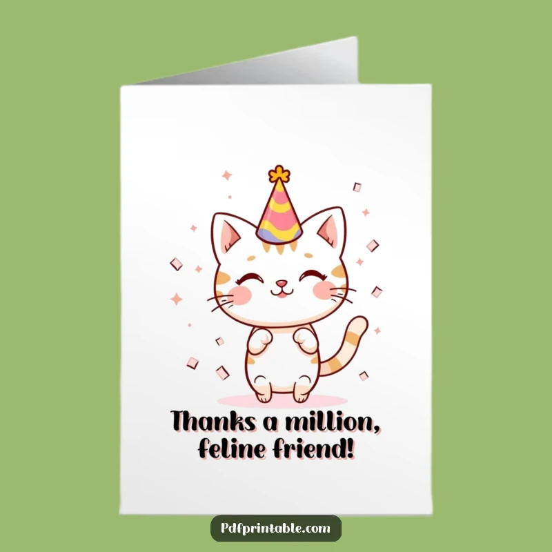 Free Printable Kawaii Cat Thank You Card: Funny Downloadable Gift of Gratitude