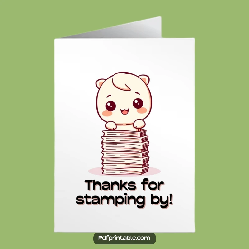 Free Printable Thank You Card: Kawaii Character Stamps Gratitude for a Hilarious Downloadable Note!