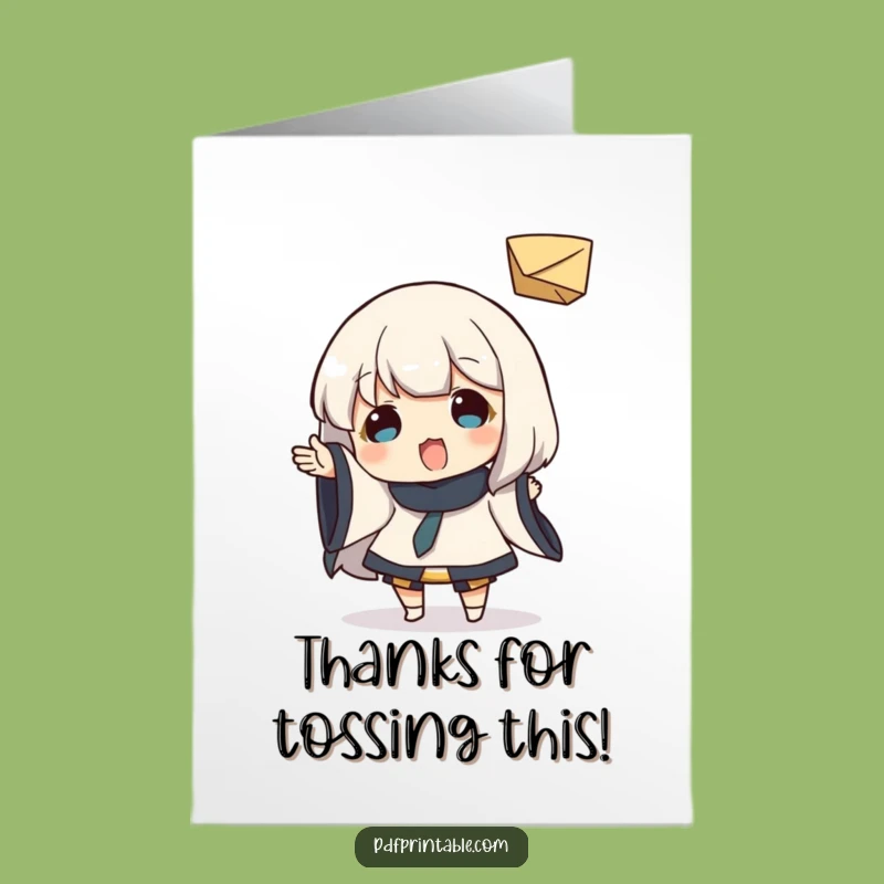 Free Printable Thank You Card: Playful Character Tossing Paper, Funny Downloadable Gift