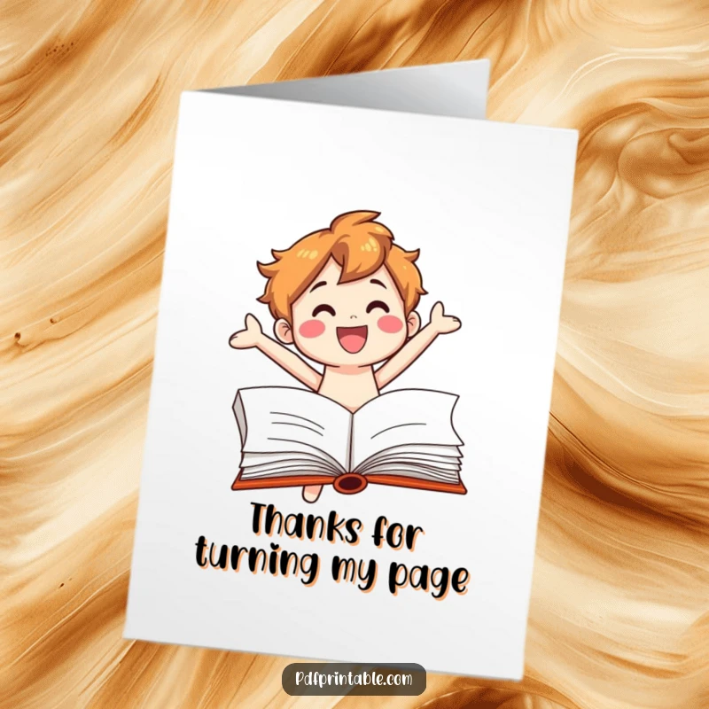 Funny Free Printable Thank You Card: Book character jumping out of a page with gratitude. A hilarious way to say thanks.