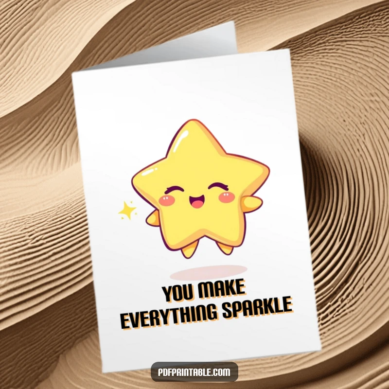 Funny Free Printable Thank You Card: A playful star winks while leaving a sparkly trail, indicating thankful appreciation.