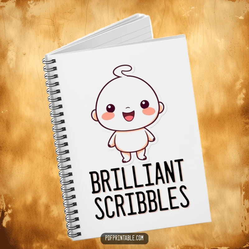 Funny Notebook: Happy character showing off a simple charming doodle artwork, symbolizing creativity and artful expression, ideal for journaling, a funny gift.