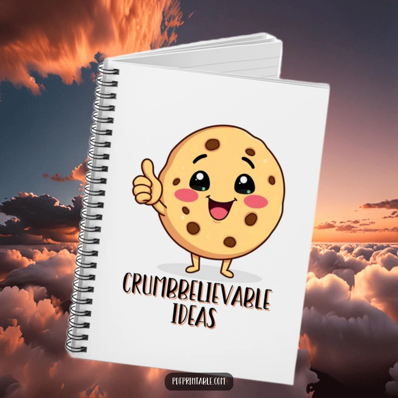 Funny cookie notebook with a happy cookie character winking and giving a thumbs up, ideal for capturing thoughts.