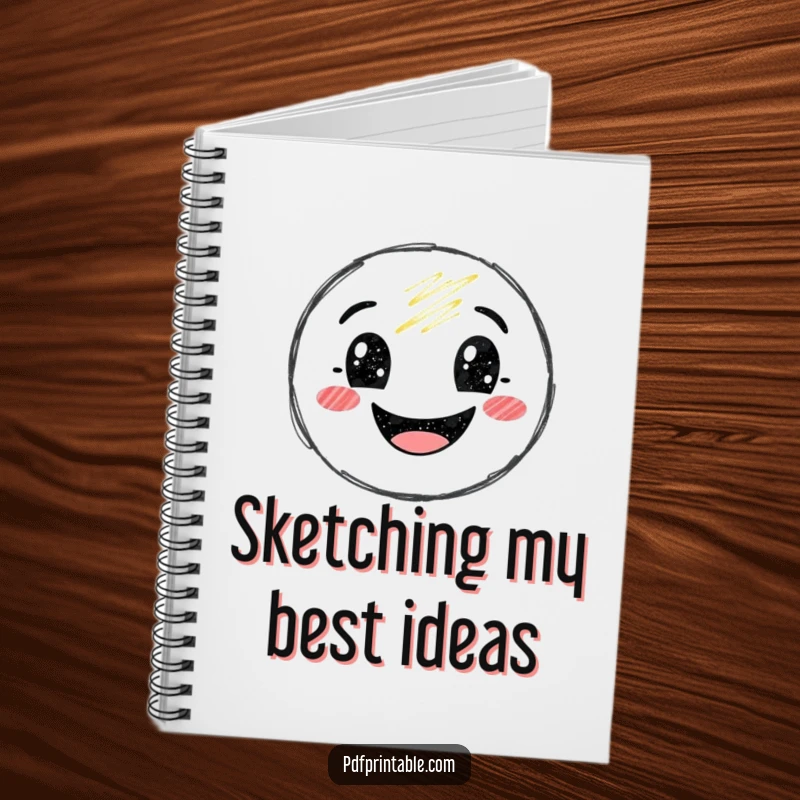 Funny Notebook with a cheerful crayon character drawing a big, happy smile, ideal for creative writing and artistic notes.