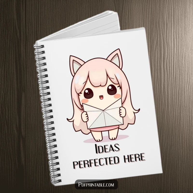Funny Notebook: Surprised Kawaii character proudly holds a finished paper craft. Ideal for journaling and funny gift giving.