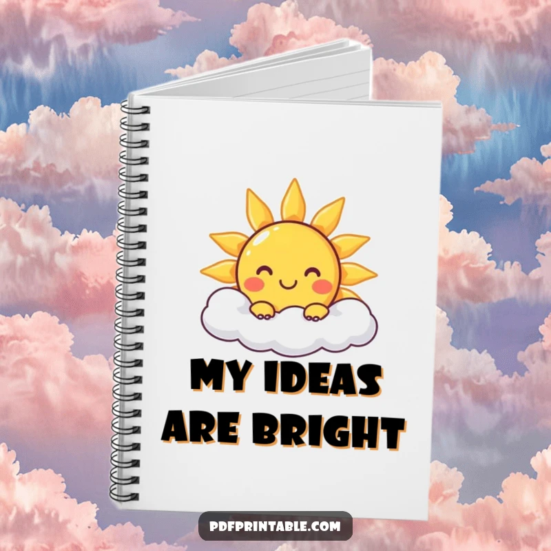 Funny Notebook: A notebook cover with a smiling sun character peeking from a cloud, ideal for jotting down sunny thoughts.