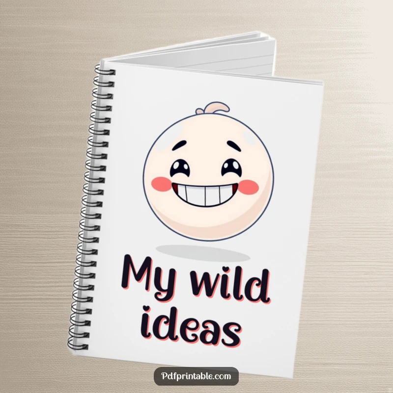 Funny Notebook with a bouncy ball character with a big grin, ready to jot down energetic notes.