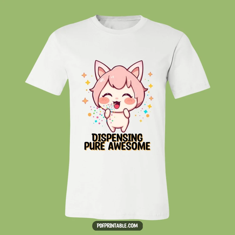 Funny Kawaii Glitter T-Shirt: Happy Character Spreading Colorful, Funny Joy