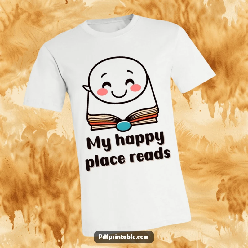 Funny T-Shirt: A happy book character with a speech bubble containing a smiling face, perfect for a reader's wardrobe.
