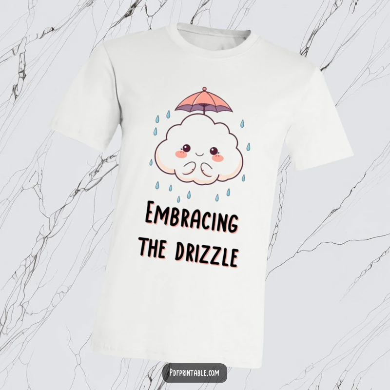 Funny T-Shirt: A cute cloud character with a tiny umbrella, cheerfully collecting raindrops, perfect for a whimsical look.