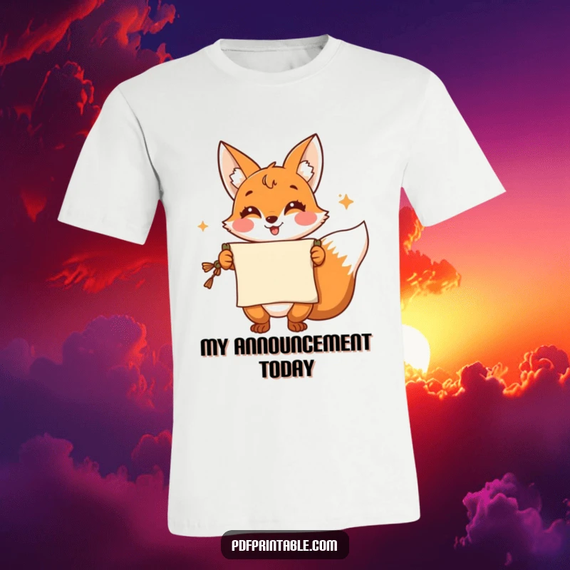 Funny T-Shirt: A cheerful fox presenting a scroll with a flourish, symbolizing cleverness and engaging storytelling, perfect for witty wearers.