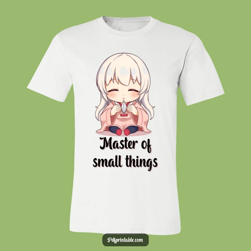 Funny Origami Artist T-Shirt: Focused character crafting a paper crane, a hilarious gift for crafters.