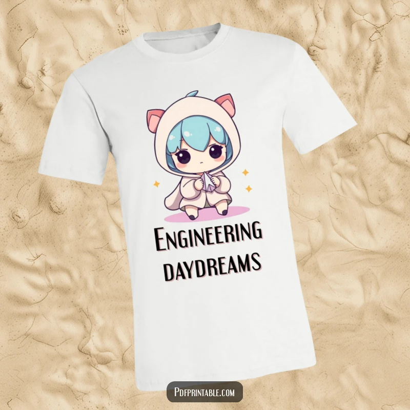 Funny T-Shirt: Character intently folding a small paper airplane, symbolizing focus and creative passion, perfect for aspiring pilots.