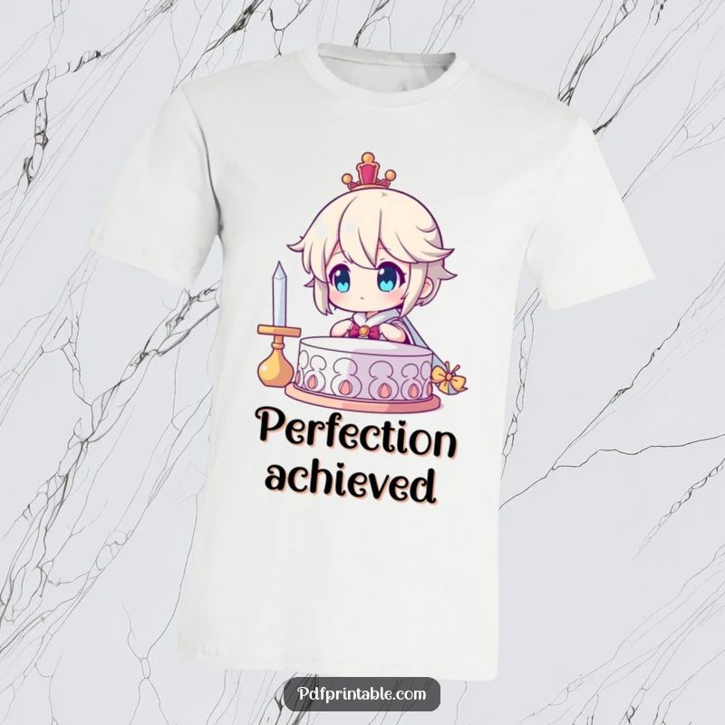 Funny T-Shirt: Character looking at a finished creation with immense pride, a symbol of achievement and satisfaction, a celebratory funny gift.