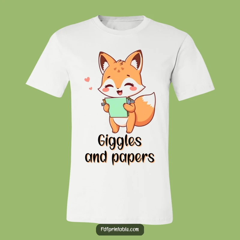 Funny Kawaii Fox Paper T-Shirt: Giggle Alert Tee, Great Funny Gift