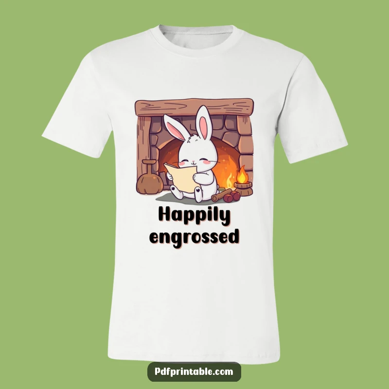 Funny Rabbit Reading T-Shirt: Cozy Fireplace, Hilarious Gift for Book Lovers