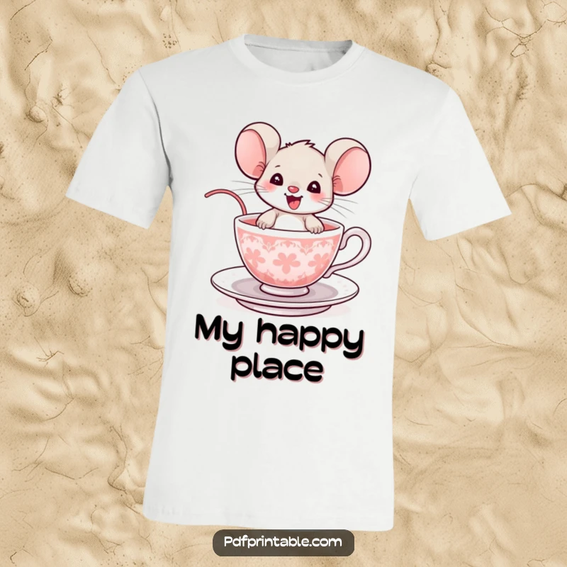 Funny Mouse T-Shirt: A delighted mouse spins happily in a teacup, showcasing pure joy and playful adventure.