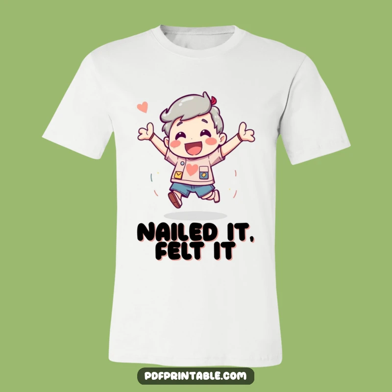 Funny Project Complete T-Shirt: Excited Bouncing Character Tee, Great Achievement Gift