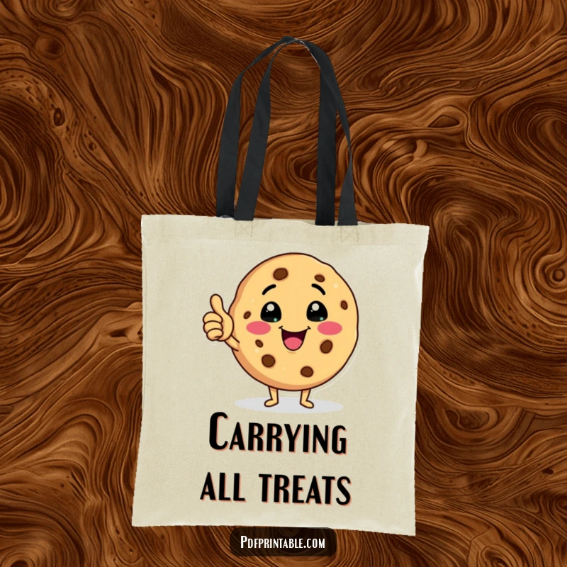 Funny cookie tote bag showcasing a happy cookie character winking and giving a thumbs up, great for daily use.