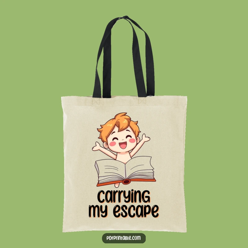 Funny Book Lover Tote Bag: Smiling Character Jumping from Page - Carry Your Laughs