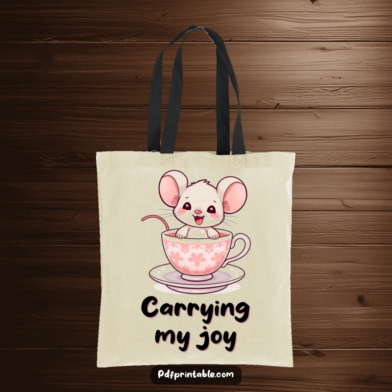 Funny Mouse Tote Bag: A delighted mouse rides a teacup, offering a stylish and humorous way to carry belongings.