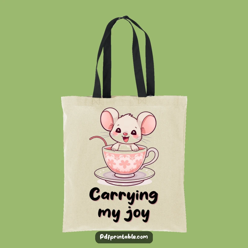 Funny Mouse Teacup Tote Bag: Carry Your Essentials with a Delighted Rodent, a Chic Funny Gift!