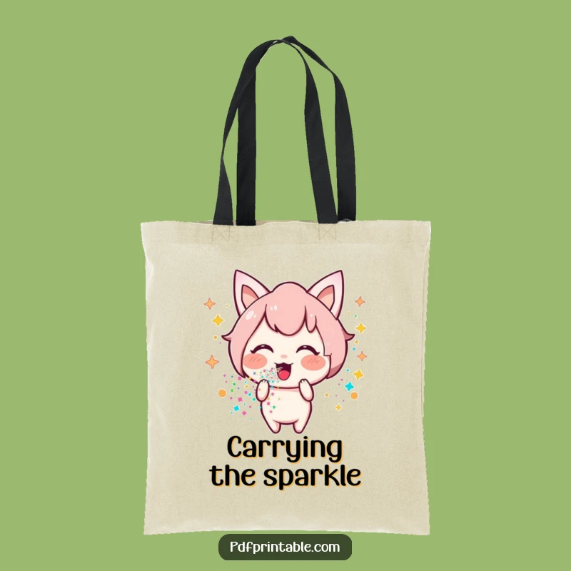 Funny Kawaii Glitter Tote Bag: Happy Character For Stylish, Joyful Carry