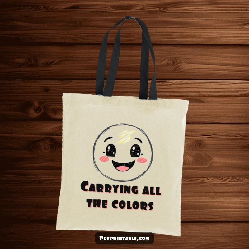 Funny Tote Bag with a smiling crayon character drawing its own big, happy smile, a cheerful and practical accessory.