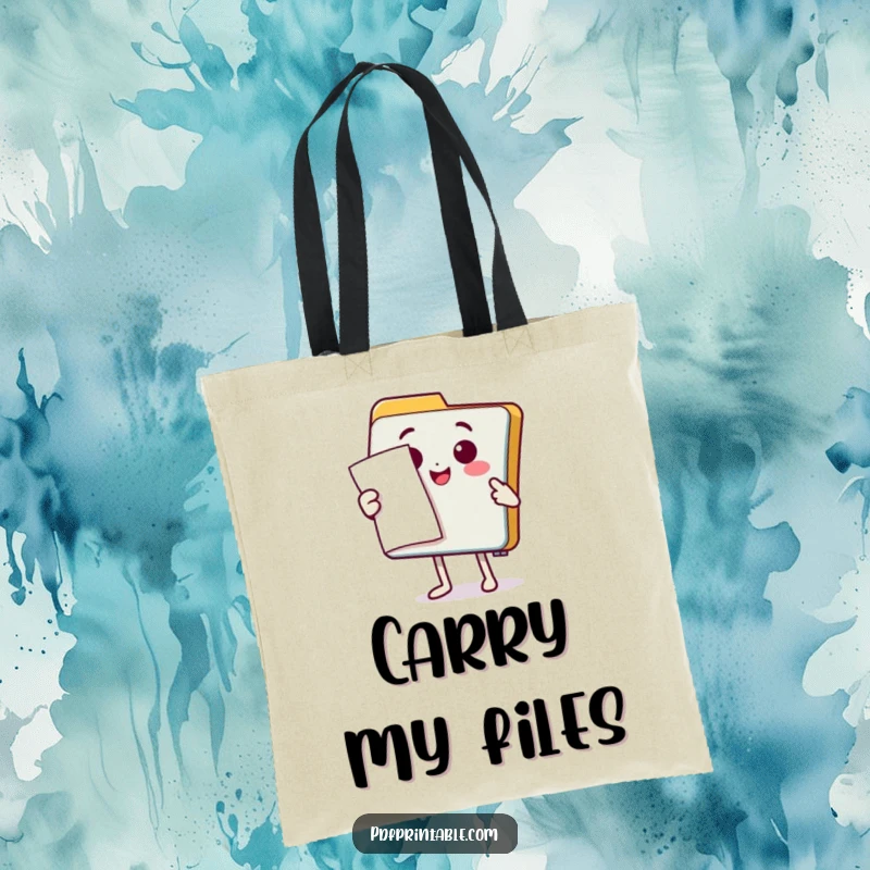 Funny Tote Bag: A smiling folder character presenting a document with a flourish, ideal for carrying work essentials with style.