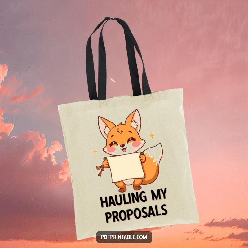 Funny Tote Bag: A cheerful fox presents a scroll with a flourish, perfect for carrying essentials with cleverness and a touch of flair.
