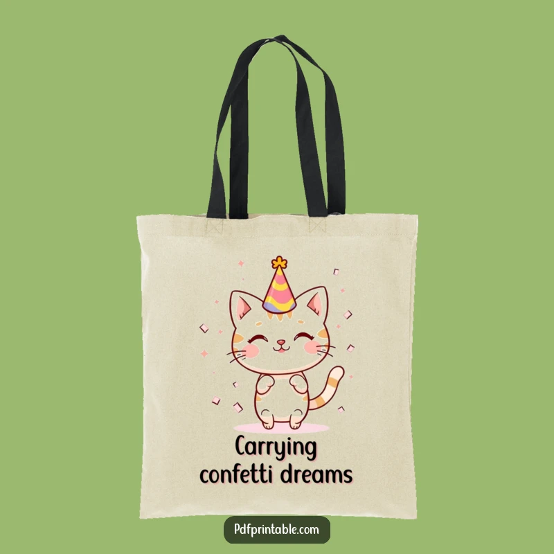 Funny Kawaii Cat Party Tote Bag: Cute Celebration Accessory, Great Funny Gift