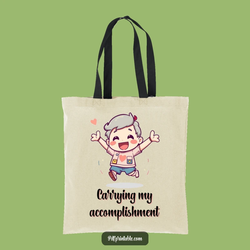 Funny Project Complete Tote Bag: Excited Bouncing Character Accessory, Ideal Achievement Gift