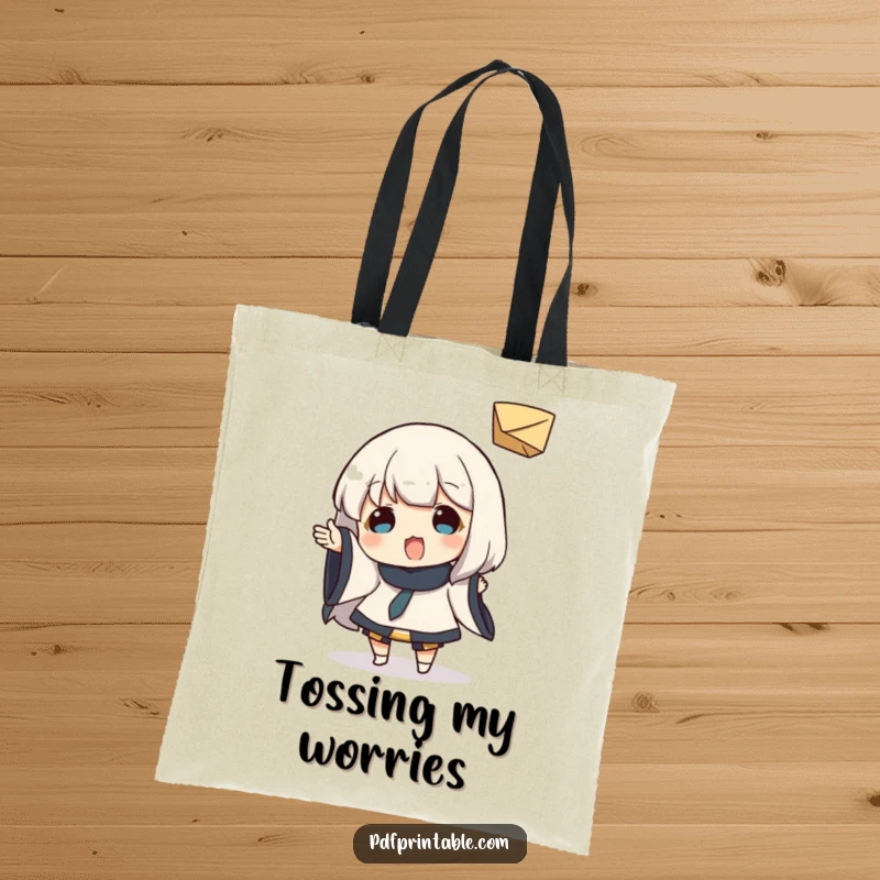 Funny Tote Bag: Character playfully tossing a small folded paper object, showcasing delight and carefree spirit, a functional funny gift.
